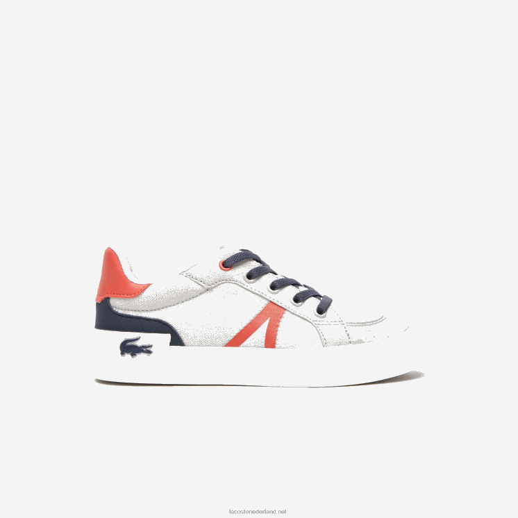Lacoste l004 textiel sneakers 0828H3061 lichtgrijs rood 15c kinderen