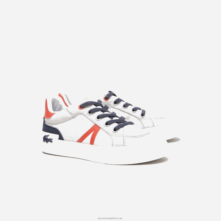 Lacoste l004 textiel sneakers 0828H3061 lichtgrijs rood 15c kinderen