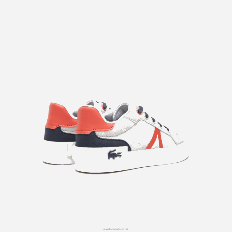 Lacoste l004 textiel sneakers 0828H3061 lichtgrijs rood 15c kinderen