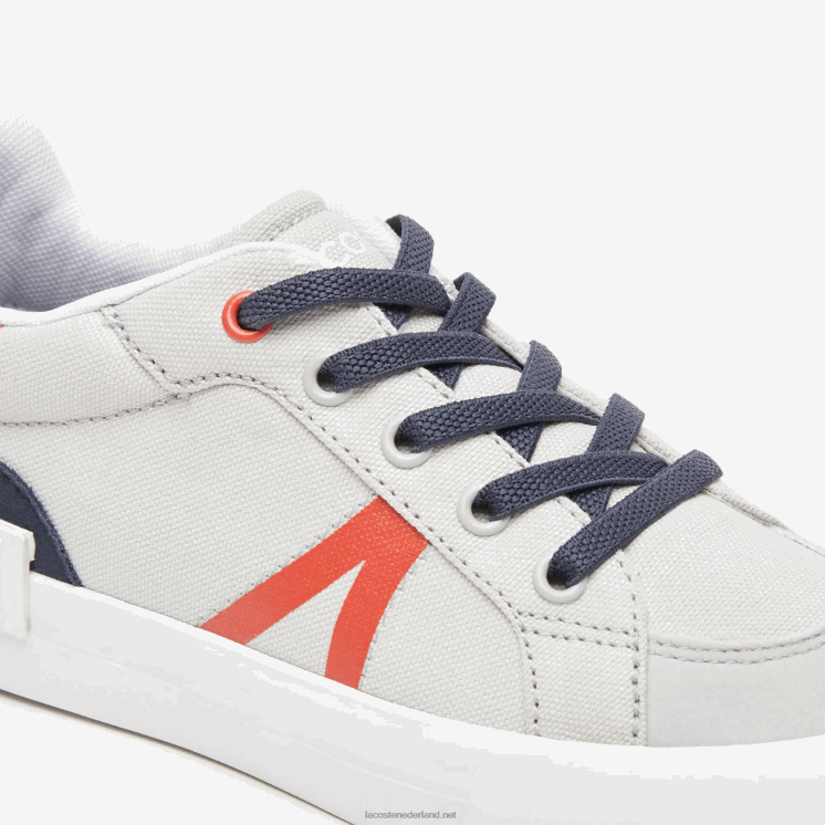 Lacoste l004 textiel sneakers 0828H3061 lichtgrijs rood 15c kinderen