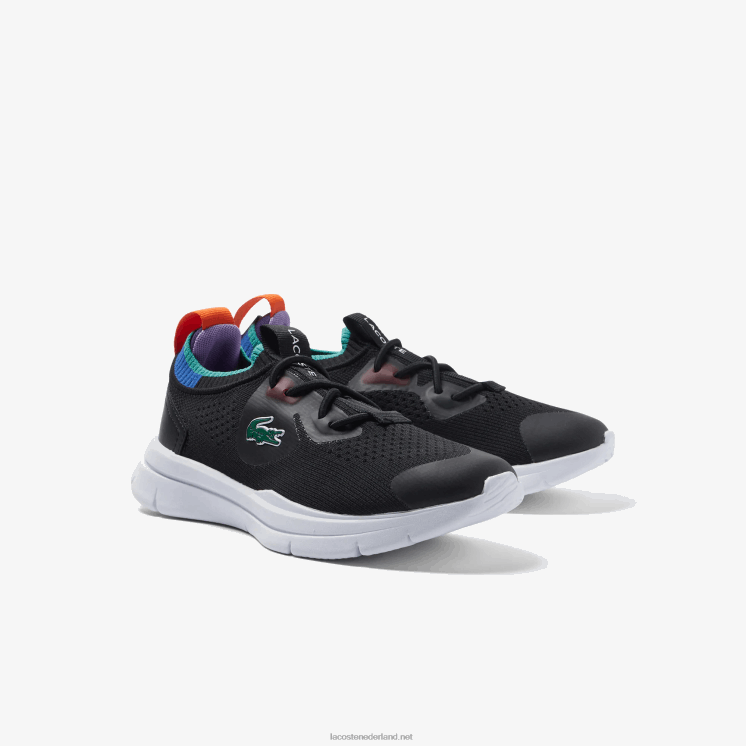 Lacoste run spin knit textiel kleurcontrast sneakers 0828H3298 zwart blauw 011 kinderen