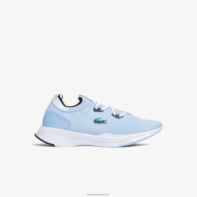Lacoste run spin gebreide textiel kleurcontrast sneakers 0828H3329 lichtblauw wit 2k7 junioren