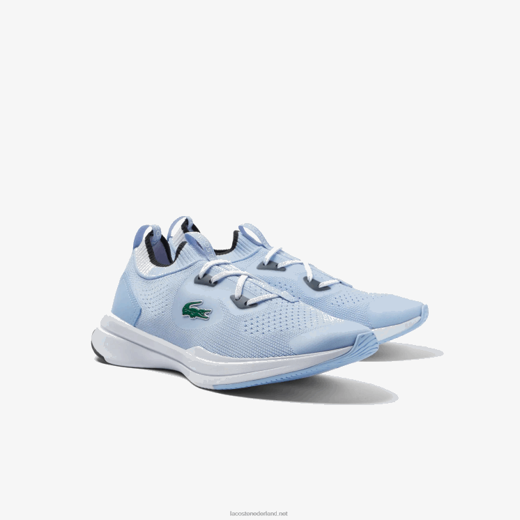 Lacoste run spin gebreide textiel kleurcontrast sneakers 0828H3329 lichtblauw wit 2k7 junioren