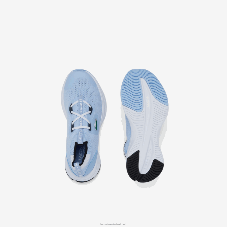 Lacoste run spin gebreide textiel kleurcontrast sneakers 0828H3329 lichtblauw wit 2k7 junioren