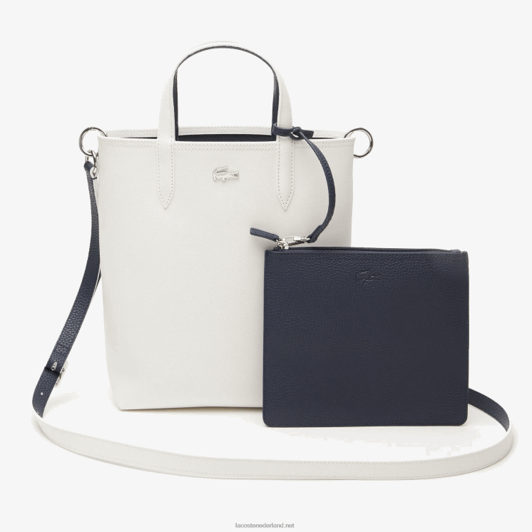Lacoste anna omkeerbare draagtas van gecoat canvas 0828H2780 farine blauw nuit l44 vrouwen