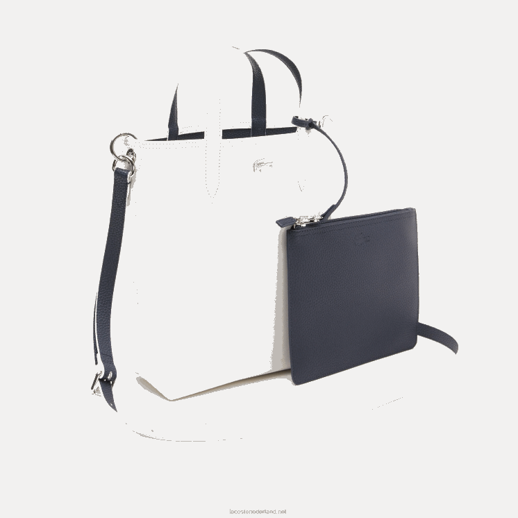 Lacoste anna omkeerbare draagtas van gecoat canvas 0828H2780 farine blauw nuit l44 vrouwen