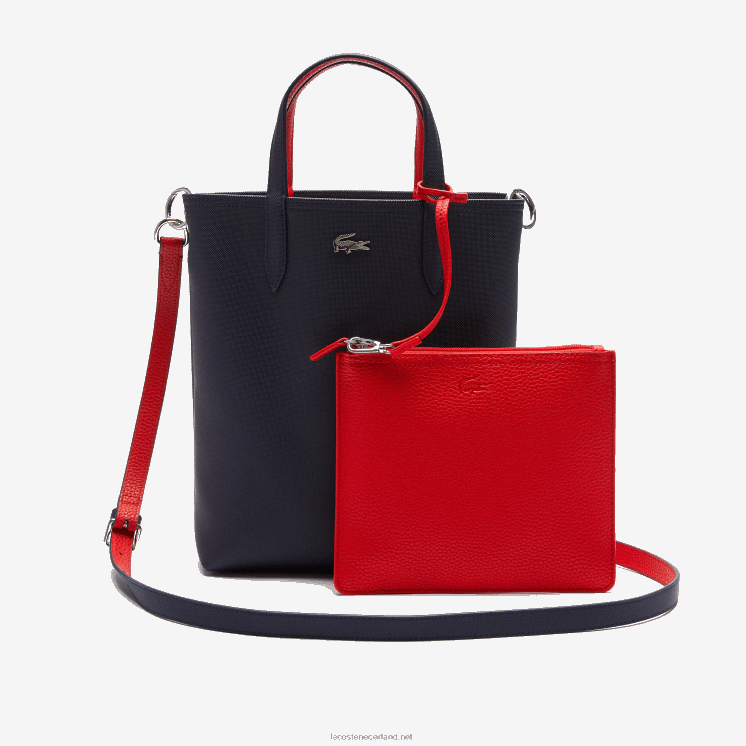 Lacoste anna omkeerbare draagtas van gecoat canvas 0828H2818 marine 166 rood 240 b50 vrouwen