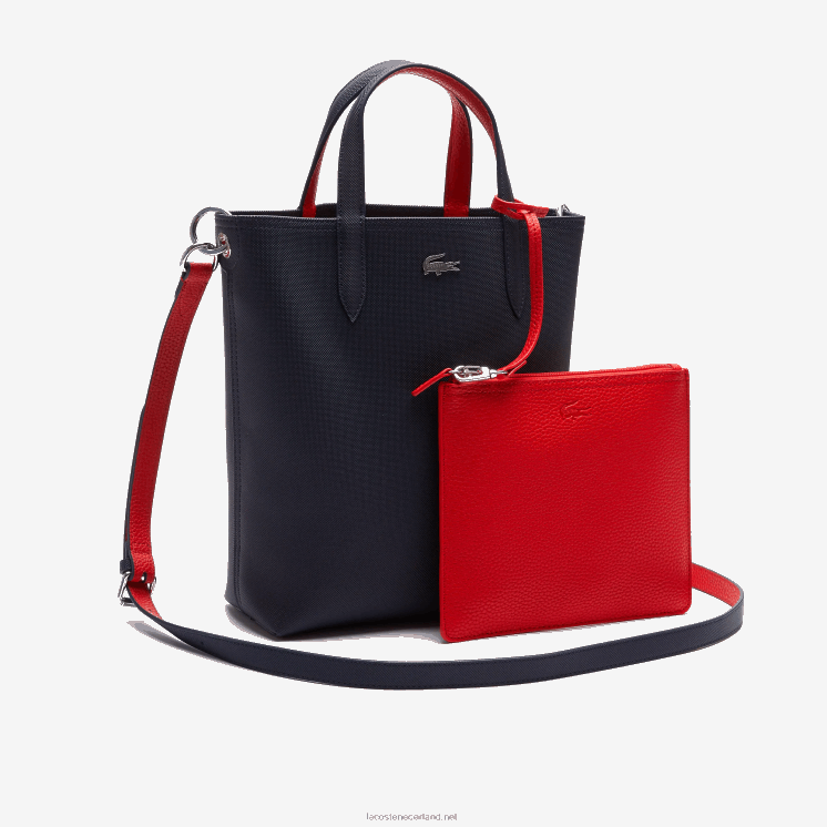Lacoste anna omkeerbare draagtas van gecoat canvas 0828H2818 marine 166 rood 240 b50 vrouwen