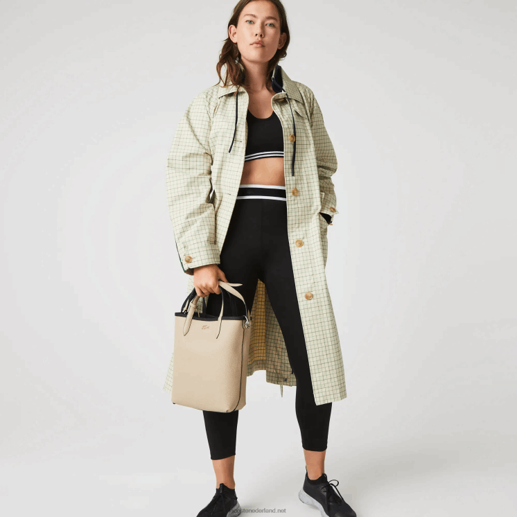 Lacoste anna omkeerbare draagtas van gecoat canvas 0828H2830 zwarte krema a91 vrouwen