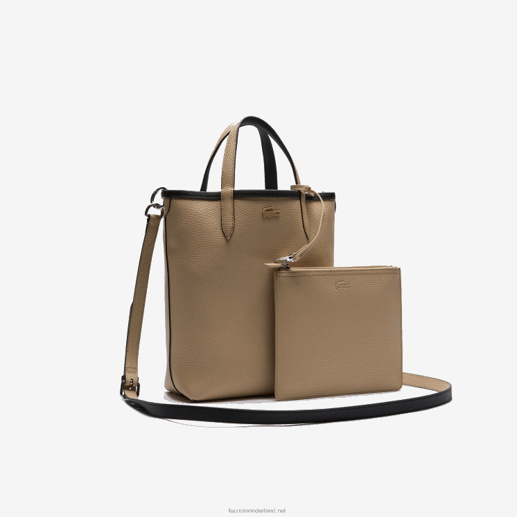Lacoste anna omkeerbare draagtas van gecoat canvas 0828H2830 zwarte krema a91 vrouwen