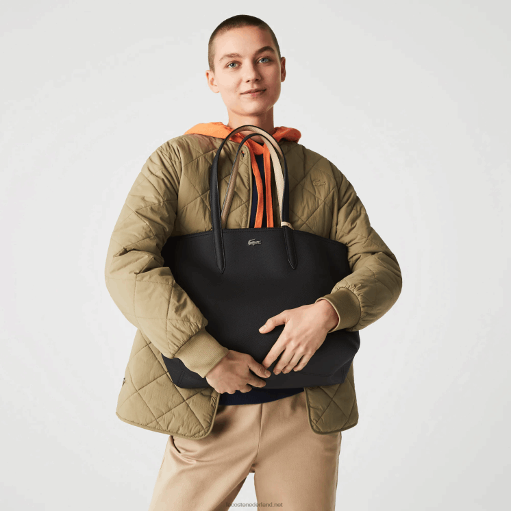 Lacoste anna omkeerbare tweekleurige draagtas 0828H2824 zwarte krema a91 vrouwen