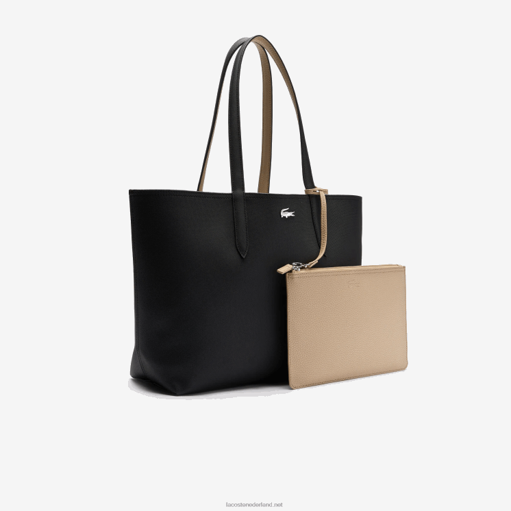 Lacoste anna omkeerbare tweekleurige draagtas 0828H2824 zwarte krema a91 vrouwen