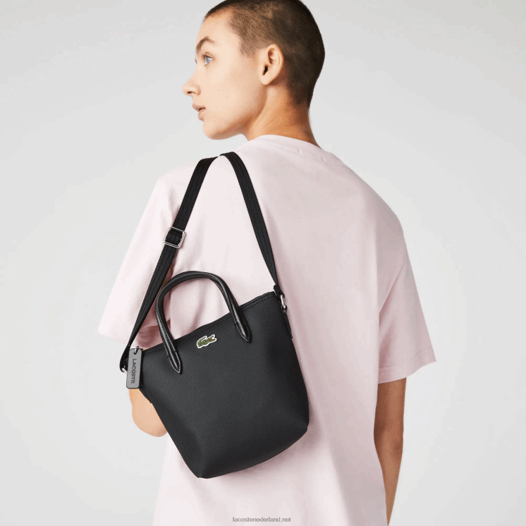 Lacoste l.12.12 concept petit pique gecoat canvas mini draagtas met rits 0828H2820 zwart 000 vrouwen