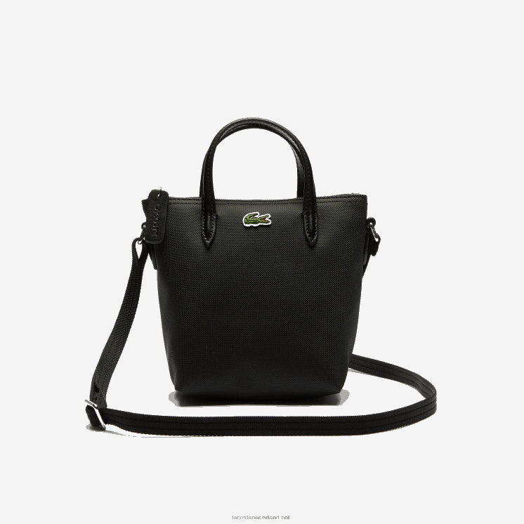Lacoste l.12.12 concept petit pique gecoat canvas mini draagtas met rits 0828H2820 zwart 000 vrouwen