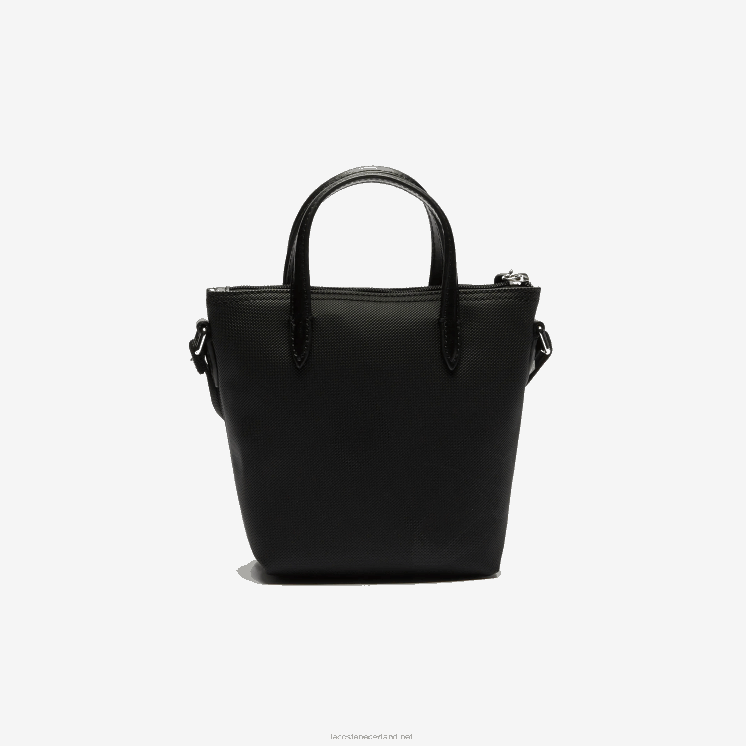 Lacoste l.12.12 concept petit pique gecoat canvas mini draagtas met rits 0828H2820 zwart 000 vrouwen