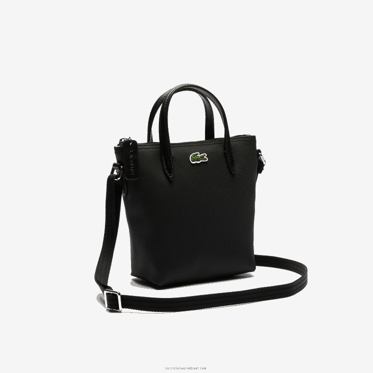 Lacoste l.12.12 concept petit pique gecoat canvas mini draagtas met rits 0828H2820 zwart 000 vrouwen