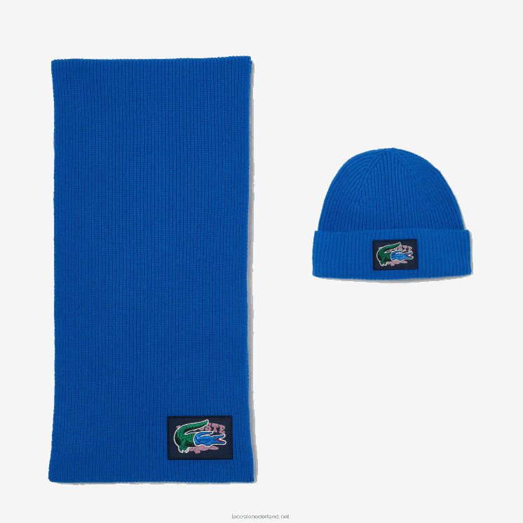 Lacoste Geribbelde wollen muts en sjaal cadeauset 0828H1689 blauw k1q vrouwen
