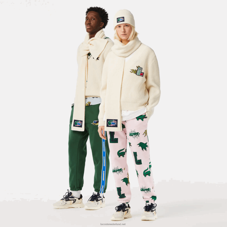 Lacoste Geribbelde wollen muts en sjaal cadeauset 0828H1690 witte xfj vrouwen
