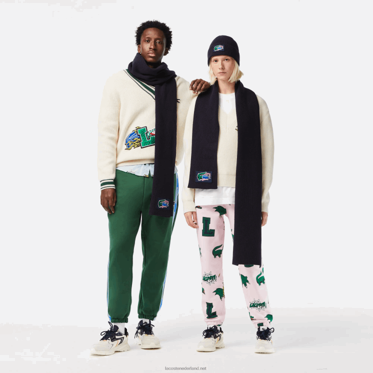Lacoste Geribbelde wollen muts en sjaal cadeauset 0828H1691 marineblauw 166 vrouwen