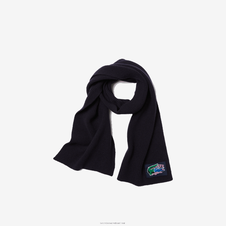 Lacoste Geribbelde wollen muts en sjaal cadeauset 0828H1691 marineblauw 166 vrouwen