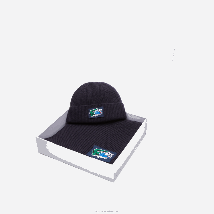Lacoste Geribbelde wollen muts en sjaal cadeauset 0828H1691 marineblauw 166 vrouwen