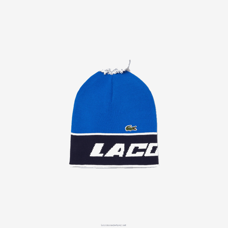 Lacoste beanie met pom-pom en kleurvlakken 0828H2914 marineblauw wit st1 vrouwen