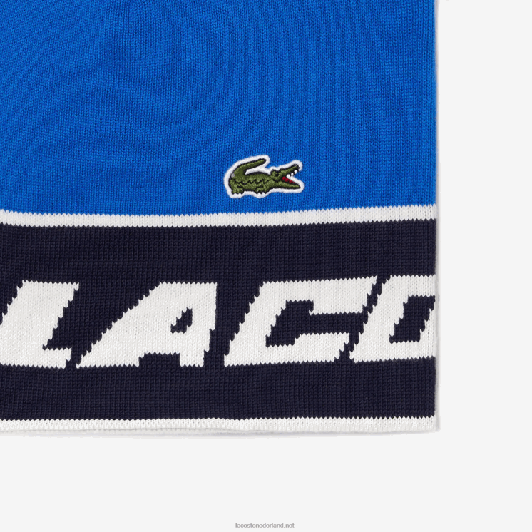 Lacoste beanie met pom-pom en kleurvlakken 0828H2914 marineblauw wit st1 vrouwen