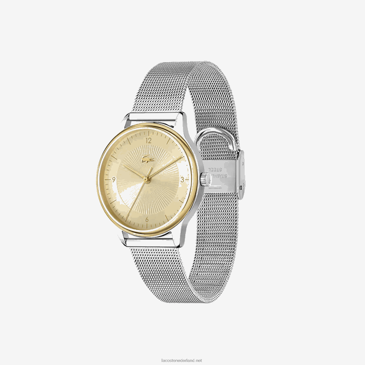 Lacoste club 3 wijzers horloge - champagne met roestvrijstalen gaas 0828H2922 zilver 000 vrouwen