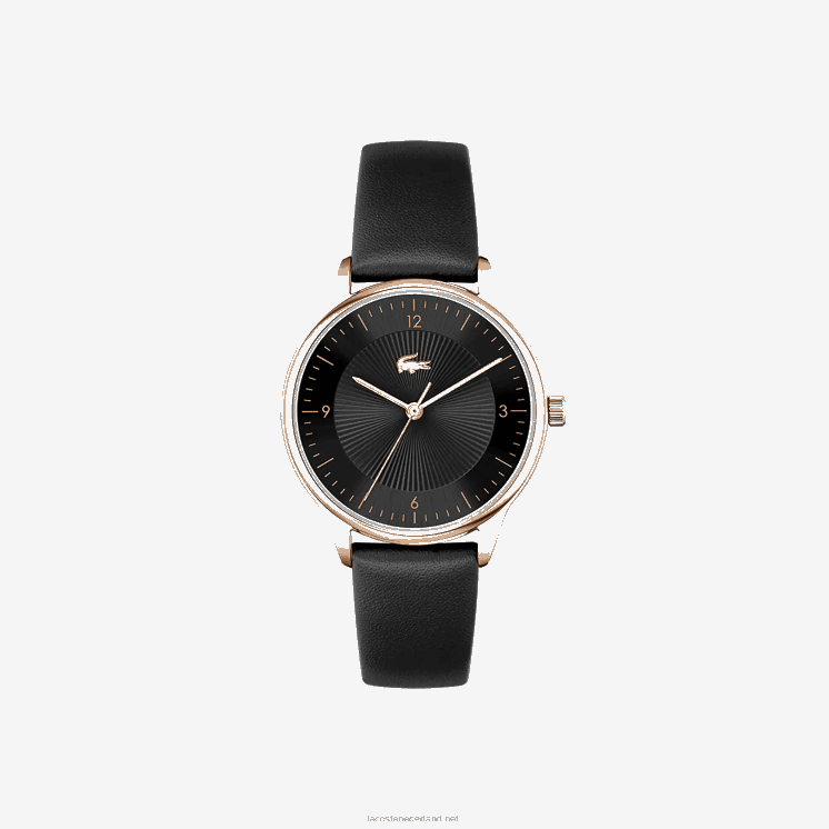 Lacoste club 3 wijzers horloge - zwart met lederen band 0828H2924 zwart 000 vrouwen