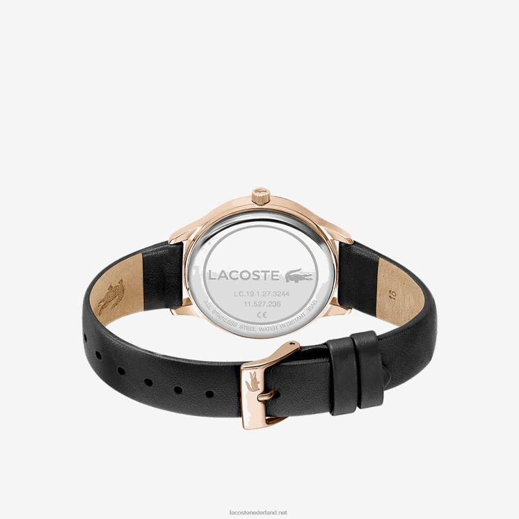 Lacoste club 3 wijzers horloge - zwart met lederen band 0828H2924 zwart 000 vrouwen