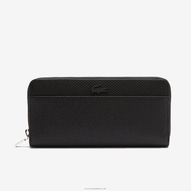Lacoste Chantaco grote portemonnee van piqué leer met ritssluiting 0828H2891 zwart 000 vrouwen
