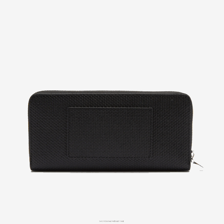 Lacoste Chantaco grote portemonnee van piqué leer met ritssluiting 0828H2891 zwart 000 vrouwen