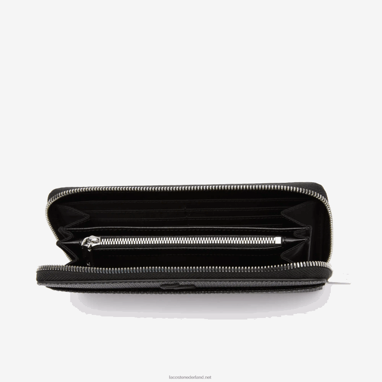 Lacoste Chantaco grote portemonnee van piqué leer met ritssluiting 0828H2891 zwart 000 vrouwen