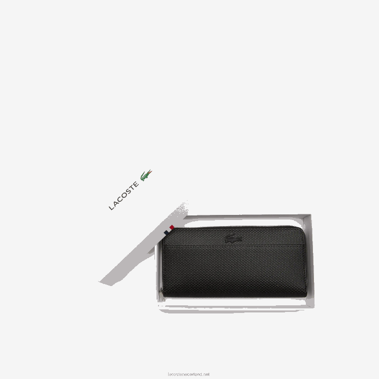 Lacoste Chantaco grote portemonnee van piqué leer met ritssluiting 0828H2891 zwart 000 vrouwen