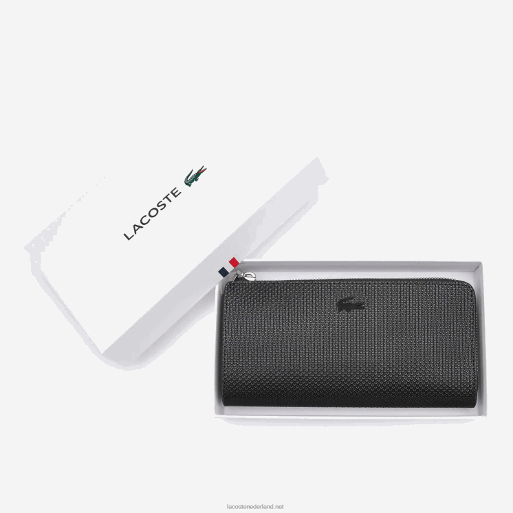 Lacoste Chantaco portemonnee van mat piqué leer met ritssluiting 0828H2827 zwart 000 vrouwen