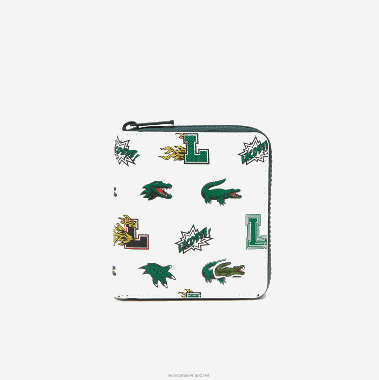 Lacoste kleine portemonnee met stripprint 0828H2893 blanco krokodillenleer l05 vrouwen