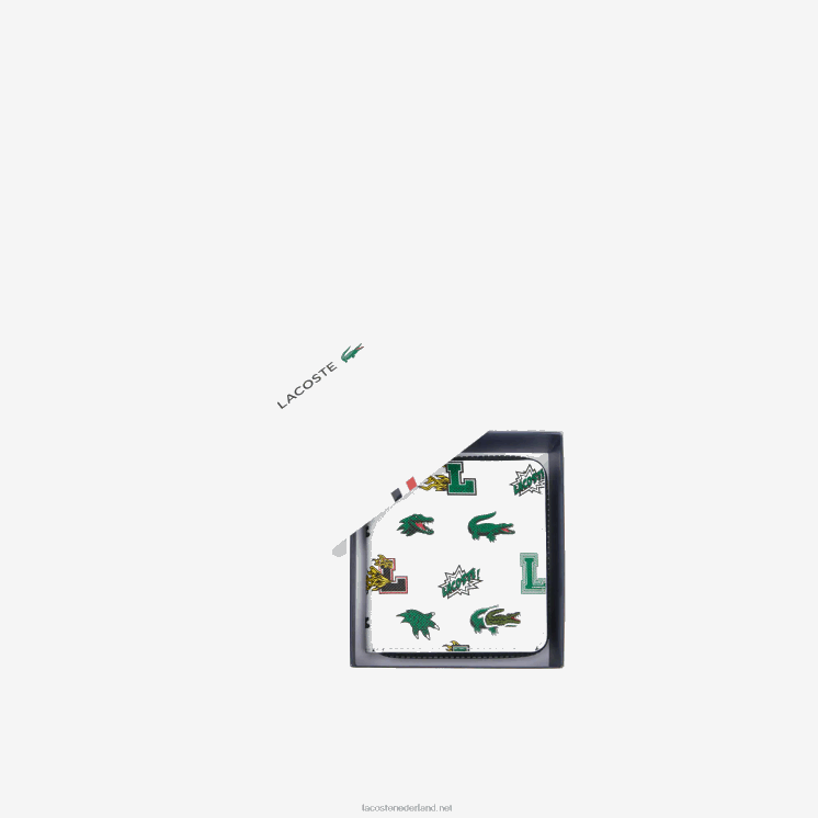 Lacoste kleine portemonnee met stripprint 0828H2893 blanco krokodillenleer l05 vrouwen