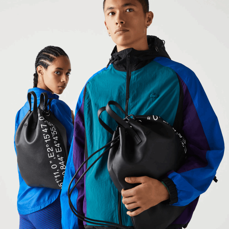 Lacoste contrast geografische coördinaat platte rugzak 0828H2105 zwart wit 279 vrouwen