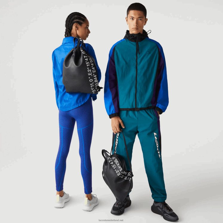 Lacoste contrast geografische coördinaat platte rugzak 0828H2105 zwart wit 279 vrouwen