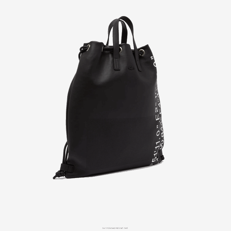 Lacoste contrast geografische coördinaat platte rugzak 0828H2105 zwart wit 279 vrouwen