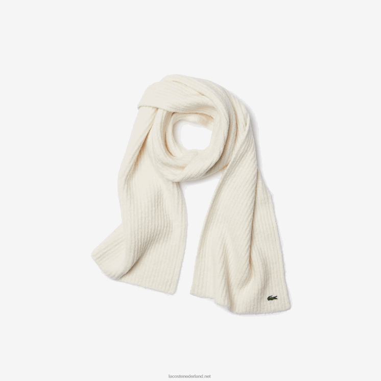 Lacoste grote geribbelde wollen sjaal 0828H2911 witte xfj vrouwen