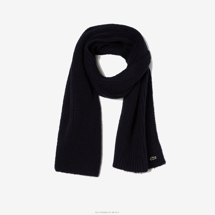Lacoste grote geribbelde wollen sjaal 0828H2912 marineblauw 166 vrouwen