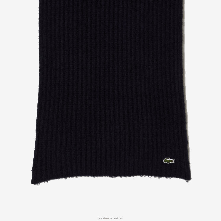 Lacoste grote geribbelde wollen sjaal 0828H2912 marineblauw 166 vrouwen