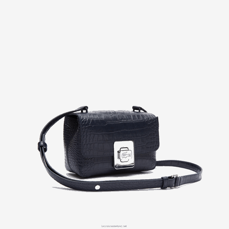 Lacoste amelia lederen handtas met metalen gesp in reliëf 0828H2832 donkere saffier b88 vrouwen