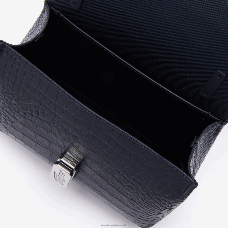 Lacoste amelia lederen handtas met metalen gesp in reliëf 0828H2832 donkere saffier b88 vrouwen