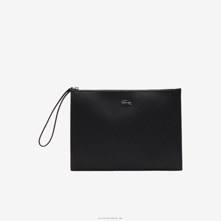 Lacoste anna gecoat piqué canvas clutch met ritssluiting 0828H2817 zwarte krema a91 vrouwen