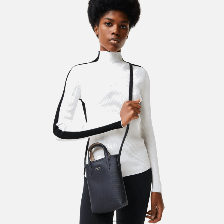 Lacoste anna signature petit pique omkeerbare schoudertas 0828H2871 zwarte krema a91 vrouwen