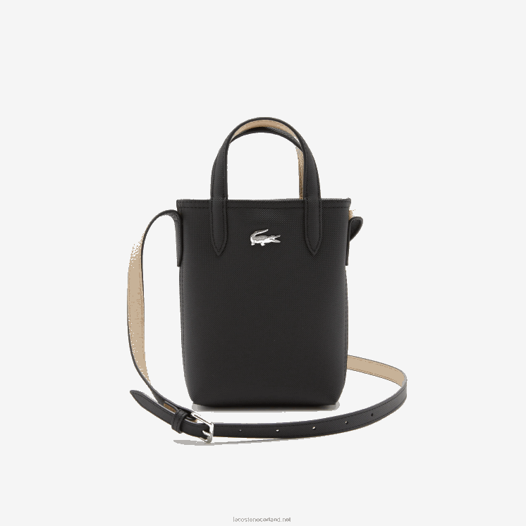 Lacoste anna signature petit pique omkeerbare schoudertas 0828H2871 zwarte krema a91 vrouwen