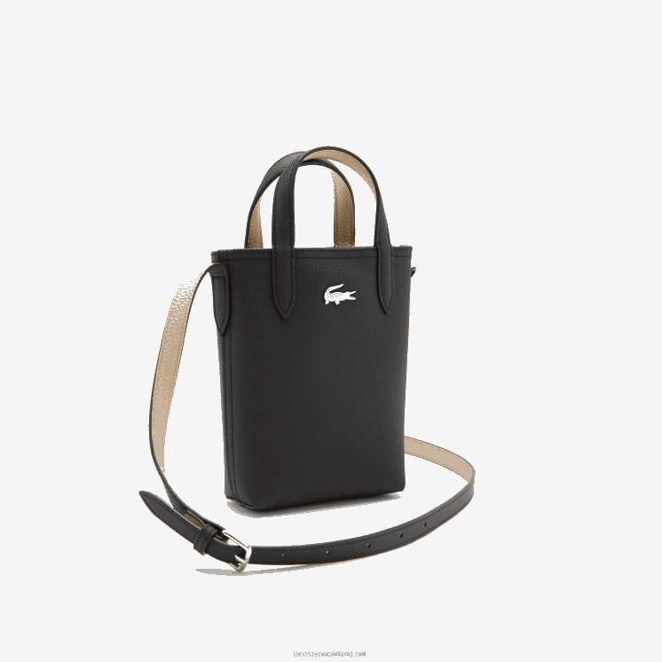 Lacoste anna signature petit pique omkeerbare schoudertas 0828H2871 zwarte krema a91 vrouwen