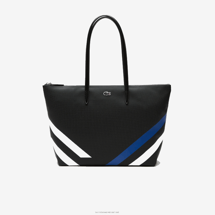 Lacoste boodschappentas met strepen in contrasterende kleuren 0828H2890 noir marina blanc k35 vrouwen